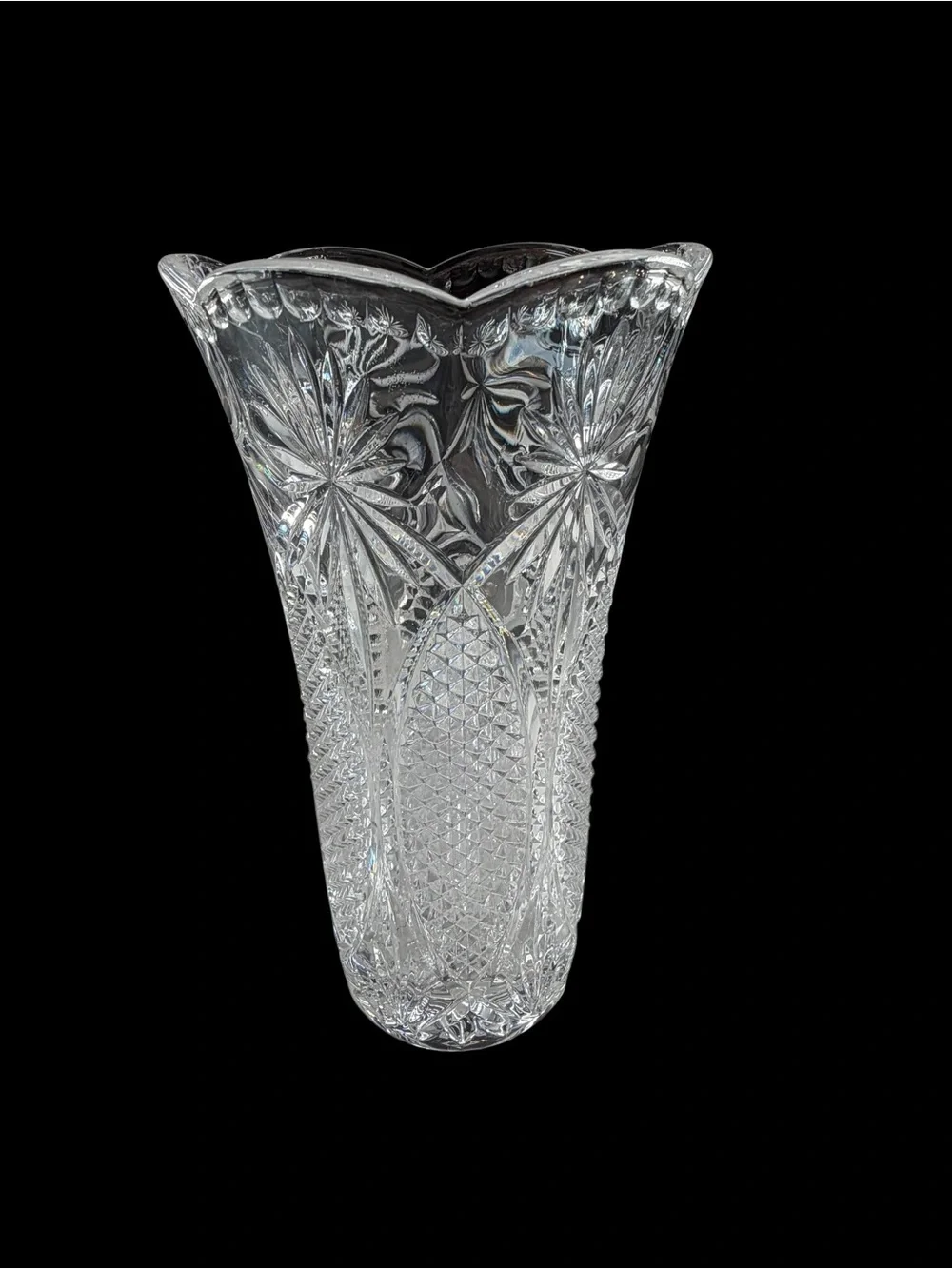 Crystal Cut Glass Vase - Clear Decorative Home Accent